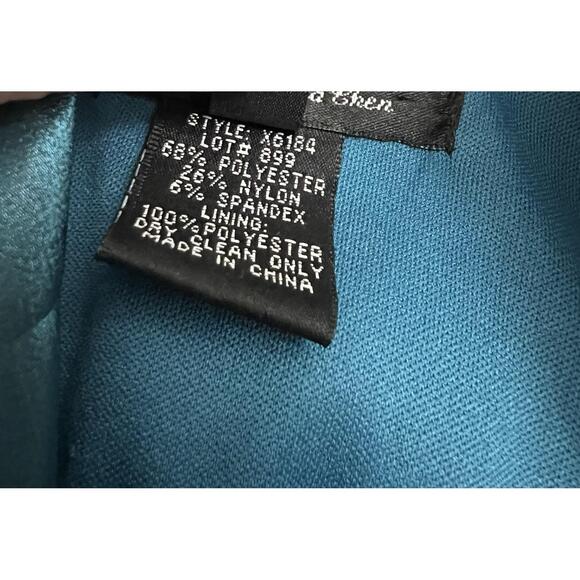 Xscape Joanna Chen Teal Ruched Satin Blazer Jacket Size 6 Party Formal Glam‎ - Picture 8 of 8